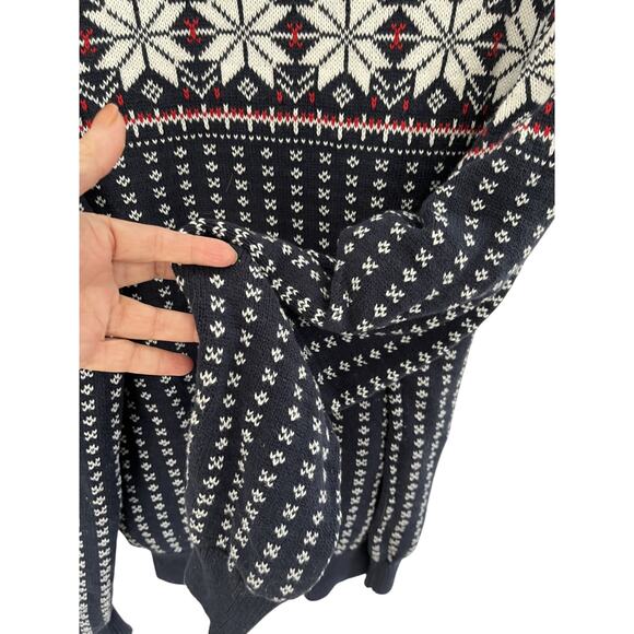 J.Crew Women L Cotton Sweater Navy Nordic Fair Isle Cabinecore Preppy Gorpcore - Picture 5 of 6